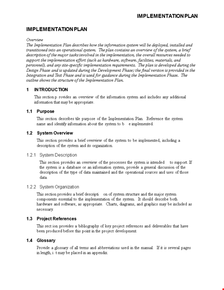 software implementation project plan template