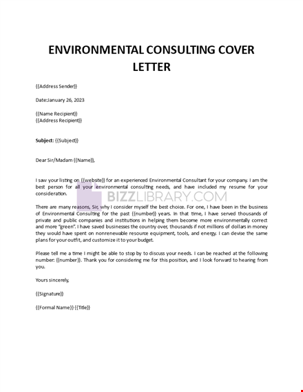 environmental consulting cover letter template