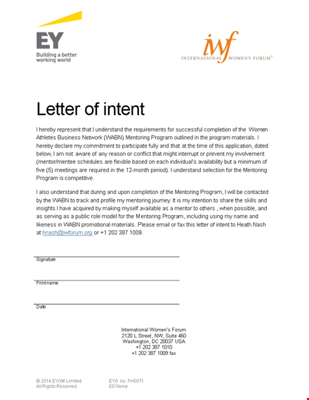 letter of intent program: understanding mentoring template