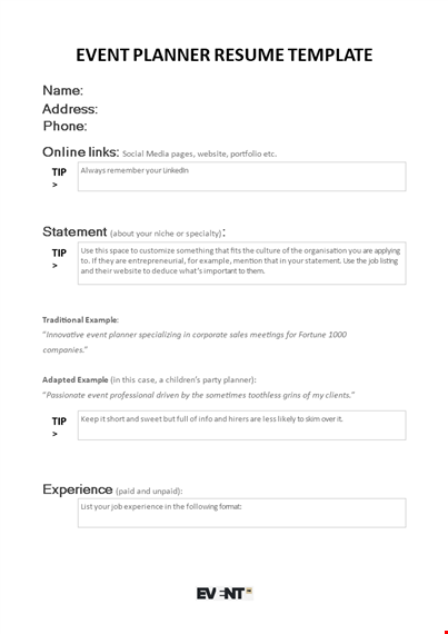 event planner résumé template – professional example to land your dream job template