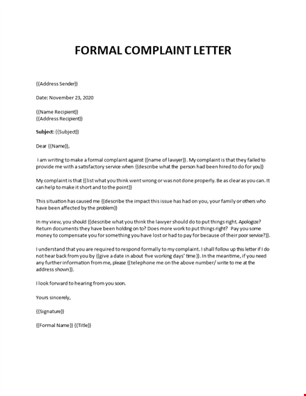 formal complaint letter template template