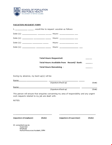 fill out a vacation request form - request time off today template