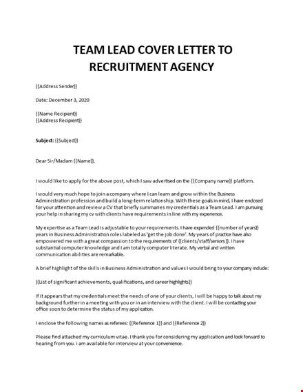 team leader cover letter template