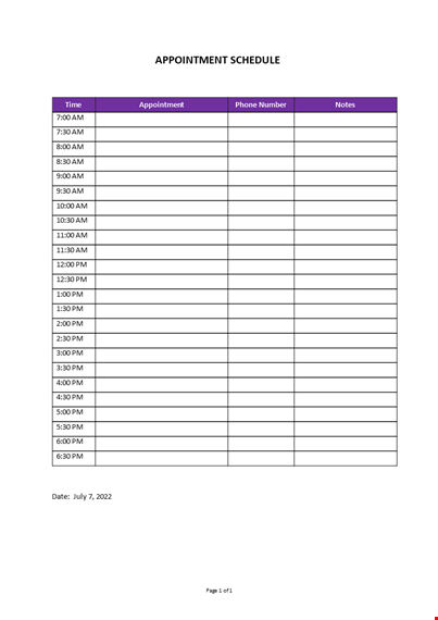 appointment schedule template template
