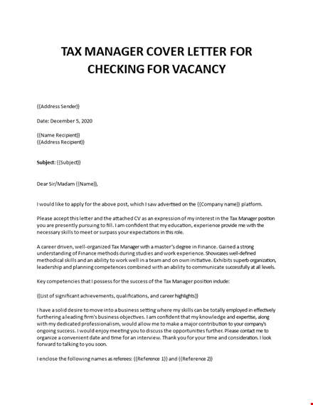 tax specialist cover letter template