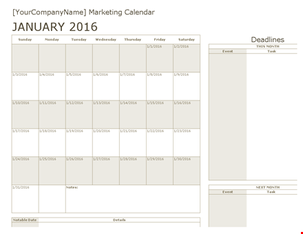 marketing calendar template download template