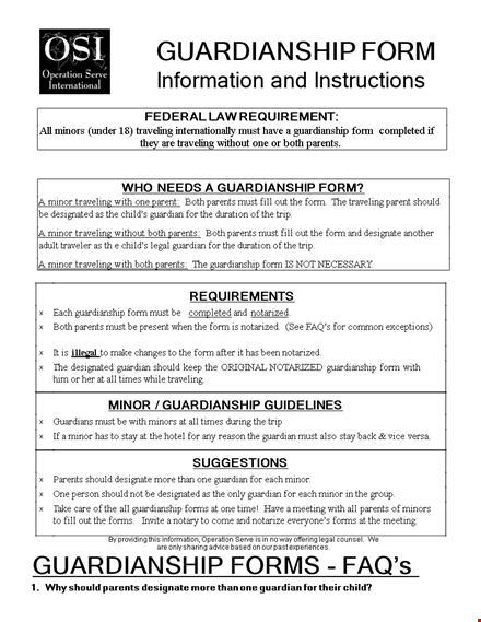 get a free legal guardianship form for parents and guardian | secure your guardianship template