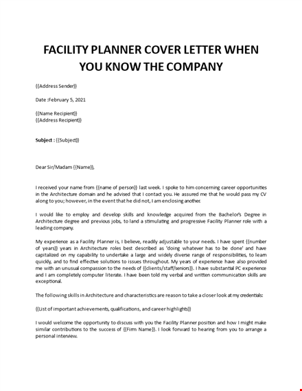 facility manager cover letter sample template