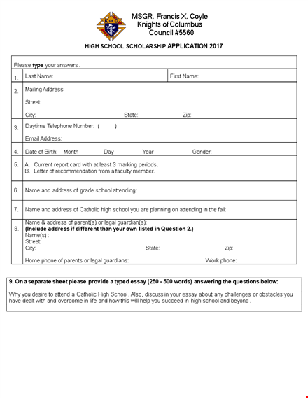 scholarship application template - download school scholarship application at address template
