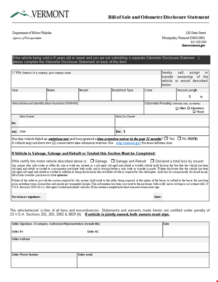 secure odometer disclosure statement for vehicle sellers & buyers template