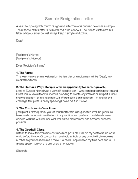 basic resignation letter sample - free template for recipient template