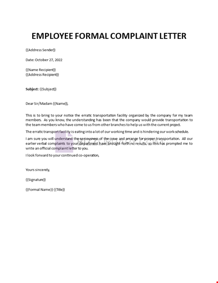 employee formal complaint letter template