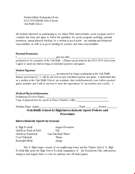 permission slip for sports template template