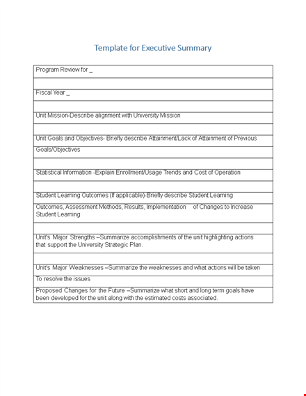effective executive summary template for student learning goals description template