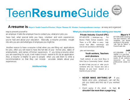 free teenage resume template template