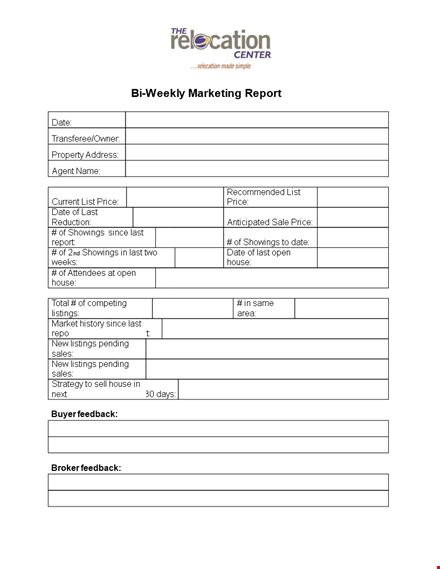 bi weekly marketing report template for house price showings template