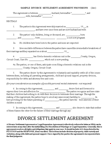 divorce agreement & support for children | parties shall agree template