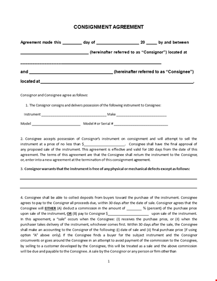 consignment agreement template - create a binding instrument between consignee and consignor template