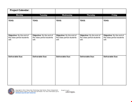 simple project calendar template template