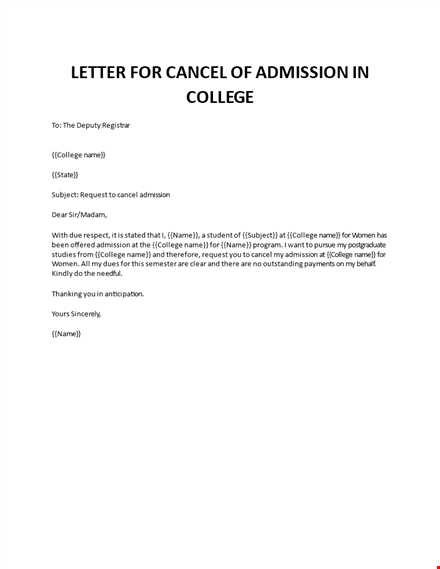 letter for cancelation college admission template