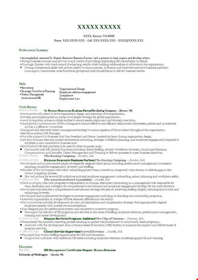 hr business partner resume template