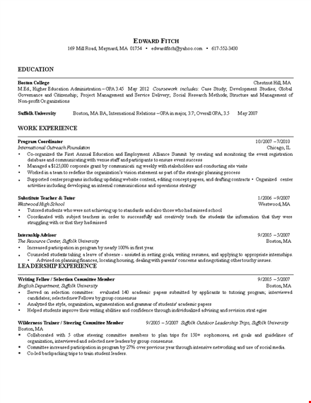 higher education administration resume template