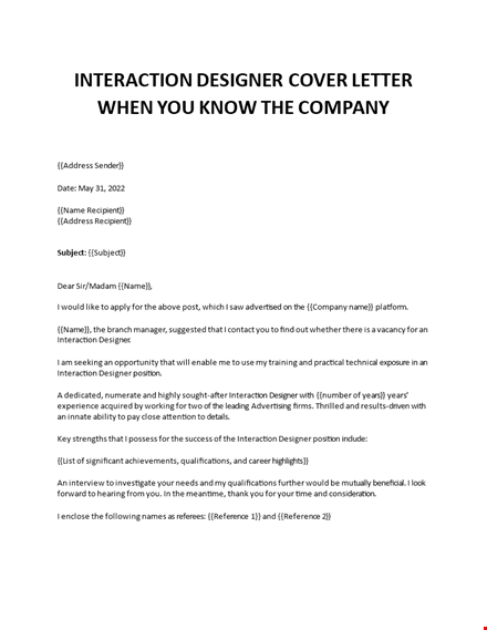 interaction designer cover letter template