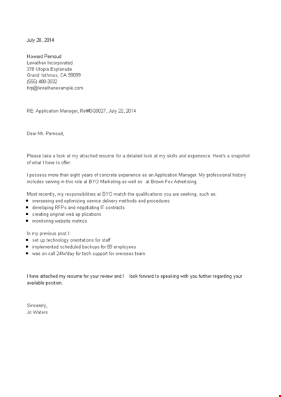 general manager job application letter template