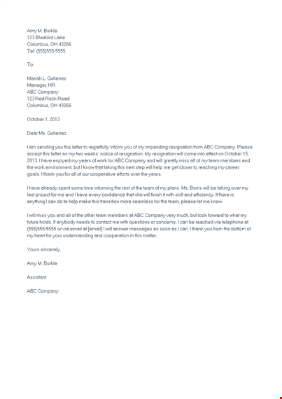 sample heartfelt resignation letter template