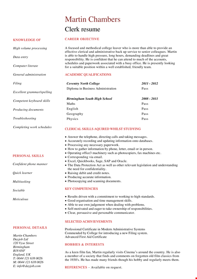 clerical office work resume - instantly download, edit & print‎ template