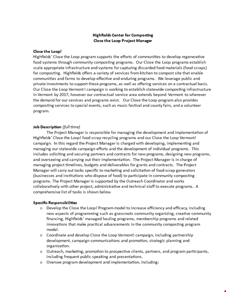 project manager job description template template