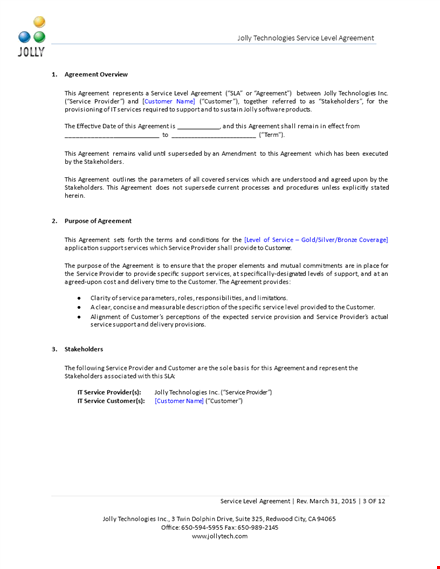 service agreement template - customize customer service & support level template