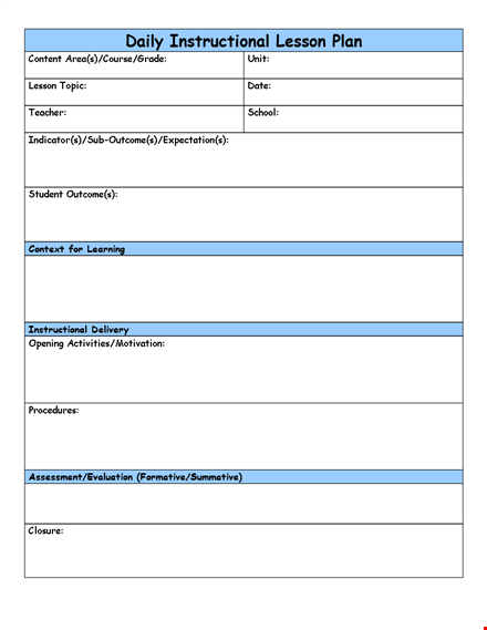 generic lesson plan template template