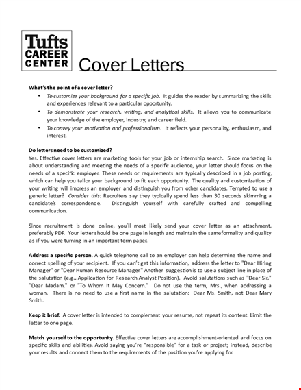expert cover letter format for tufts position - highlight your employable skills template