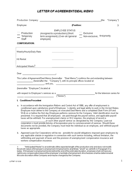 professional deal memo template for company and employee: simplify your documentation template