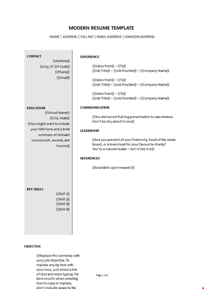modern resume sample template template