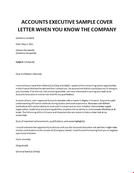 accounts executive cover letter template