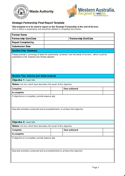 status report template | complete partnership progress report template
