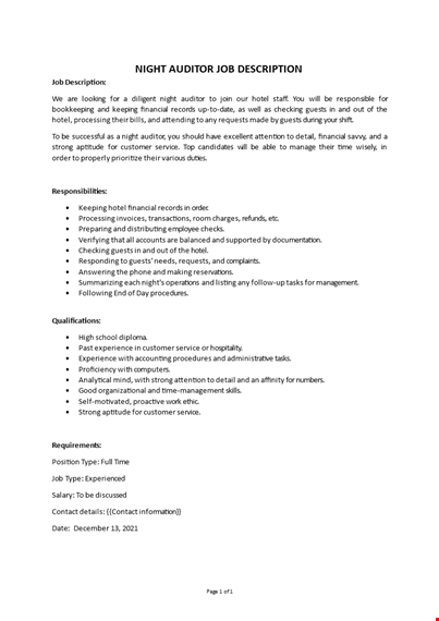 night auditor job description template