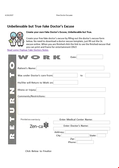 get an unbelievable excuse with our fake doctor note for work template