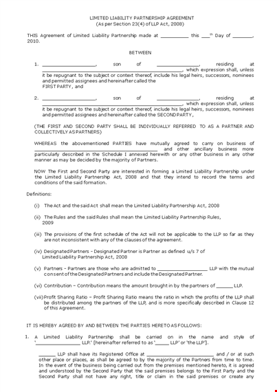 general limited liability partnership agreement template template