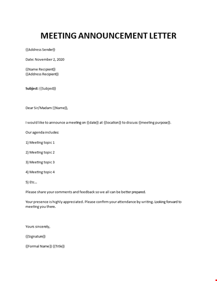 official meeting announcement letter template