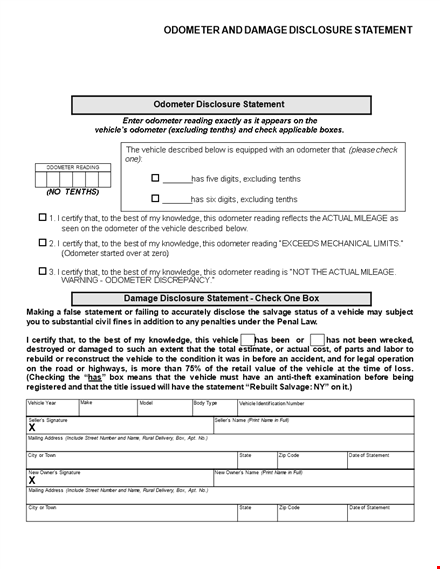 complete odometer disclosure statement for your vehicle template