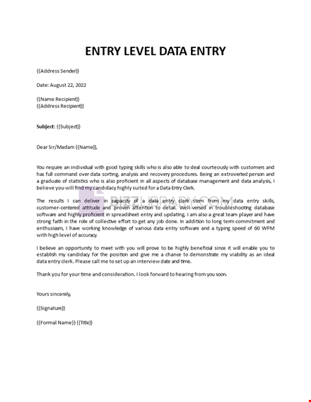 entry level data entry cover letter template template