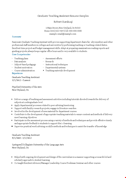 graduate teaching assistant resume samples template