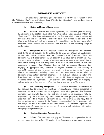 executive employment agreement template template