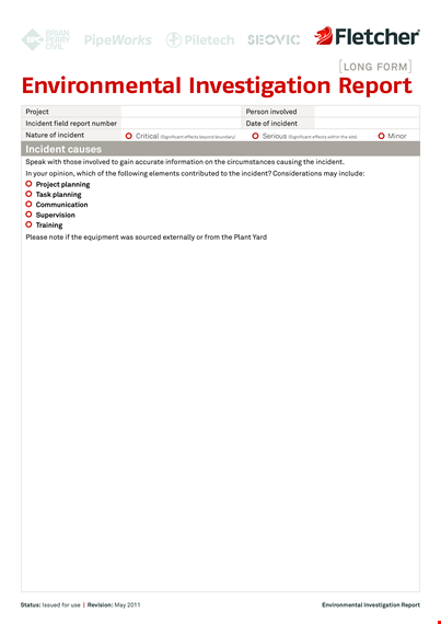 environment investigation report template template