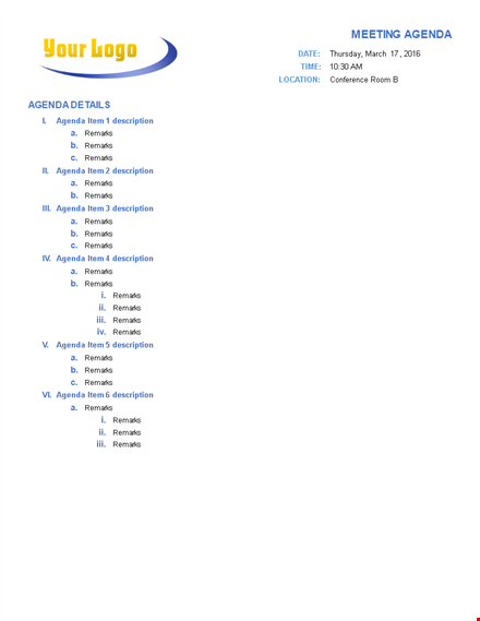 sample agenda outline template template