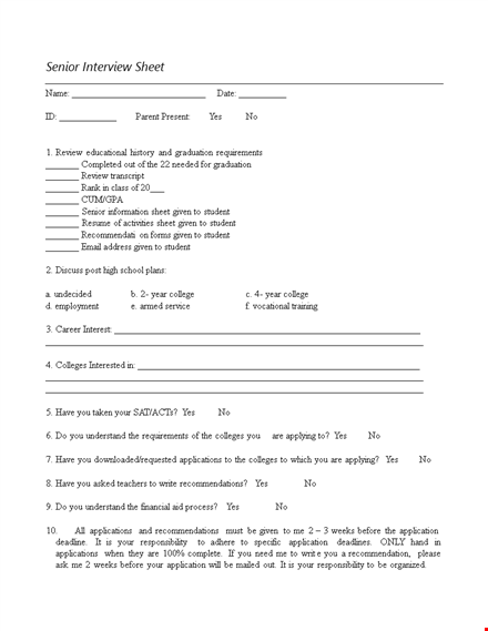 interview sheet sample template
