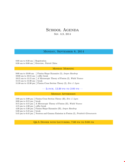 school agenda for effective breaks and fission techniques template